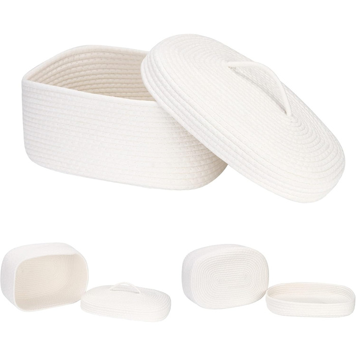 Кошик для зберігання Sea Team Oval з бавовняної мотузки з кришкою, плетений кошик для зберігання з кришкою, дитяча кімната, кошик для підгузків, кошик для дитячого душу, коробка, органайзер, 38,1 x 27,9 x 16,5 см, білий