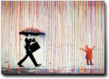 Картина - Бенксі - Дощ фарб - Полотно преміум класу в рамці товщиною 5 см - 140x100 - Готове до повішення - Сучасний живопис для д