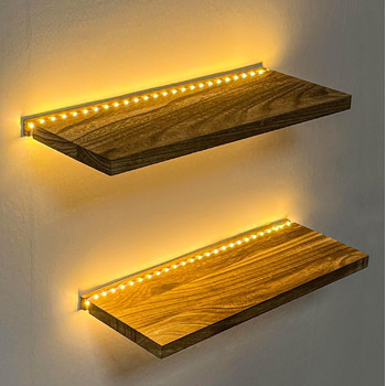Полиці для ванної кімнати Плаваючі полиці для настінного декору Дерев&39яні настінні полиці для зберігання зі світлодіодними стрічковими світильниками над туалетом Плаваюча полиця для ванної кімнати, підвісна для книг, кутова вітальня, спальня, декор кухн