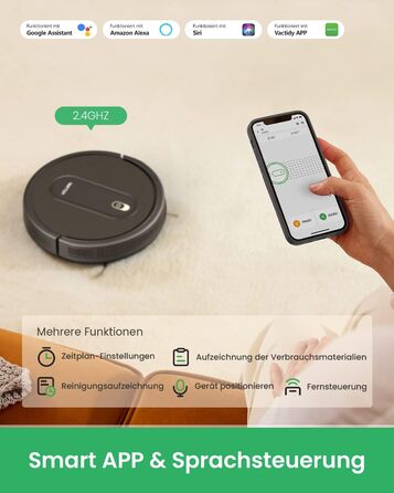 Робот-пилосос Vactidy Nimble T6, час роботи до 120 хв, робот-пилосос із потужністю всмоктування 1500 Па, робот-пилосос із керуванням Alexa&App&Siri, робот-пилосос із шерстю домашніх тварин для килимів і твердих підлог, чорний