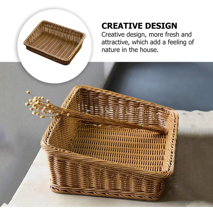 Плетений кошик для зберігання BESTonZON, квадратний, 40x30x12 см, кошик для фруктів, хлібниця, сервірувальний кошик, органайзер для робочого столу, багатофункціональна коробка для зберігання
