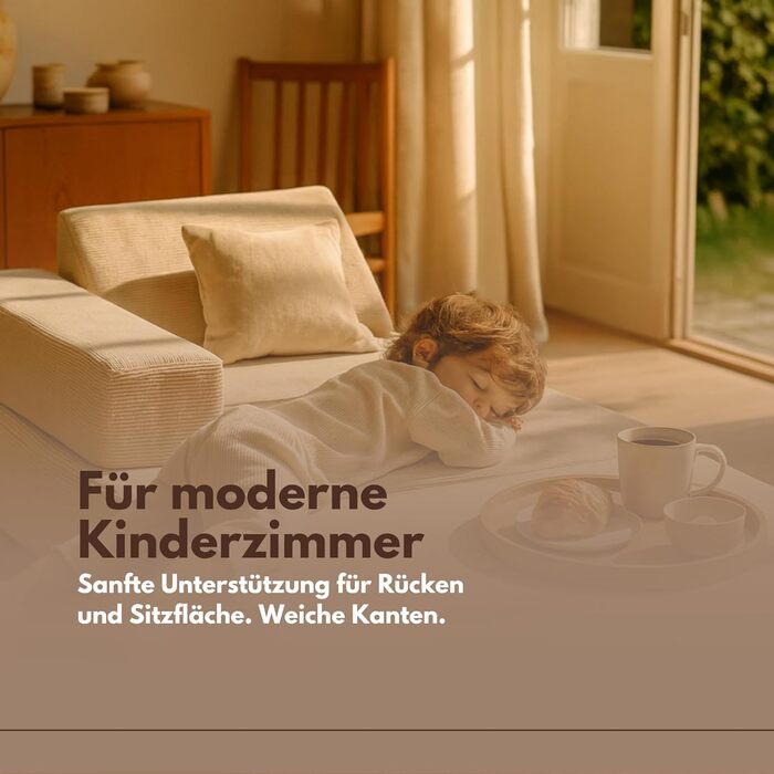 Дитяче крісло Angelove 3-в-1 - Складаний дитячий диван та ігровий матрац з вельвету, Зручне ігрове крісло від 1 року, Бежевий