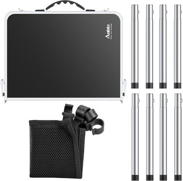 Стіл для кемпінгу Anbte, розкладний стіл 60x40 см, алюмінієва рама з 3 регульованими висотами 26/48/70 см, стіл для пікніка з сіткою для зберігання, портативний багатофункціональний стіл для кемпінгу, пляжу, балкону (чорний) сірий