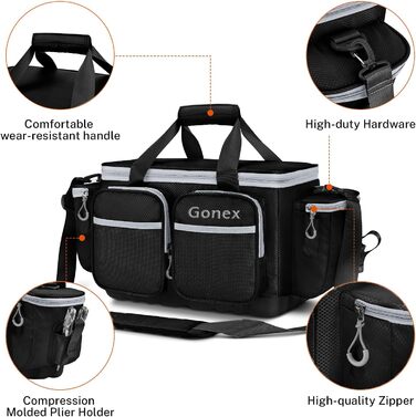 Рибальська сумка Gonex, водовідштовхувальна сумка для зберігання з поліестеру з мяким плечовим ременем і неслизьким дном, підходить для коробки зі снастями 3600 3700, чорна