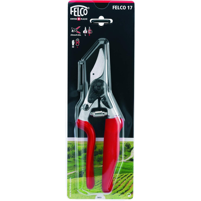 Садові ножиці FELCO 17 Bypass для лівшів з ручкою, що обертається, ергономічні для середньої руки, сталеве лезо 42 мм, довжина різання до 20 мм, компактні, зроблені у Швейцарії FELCO 17 Medium Hand (M)