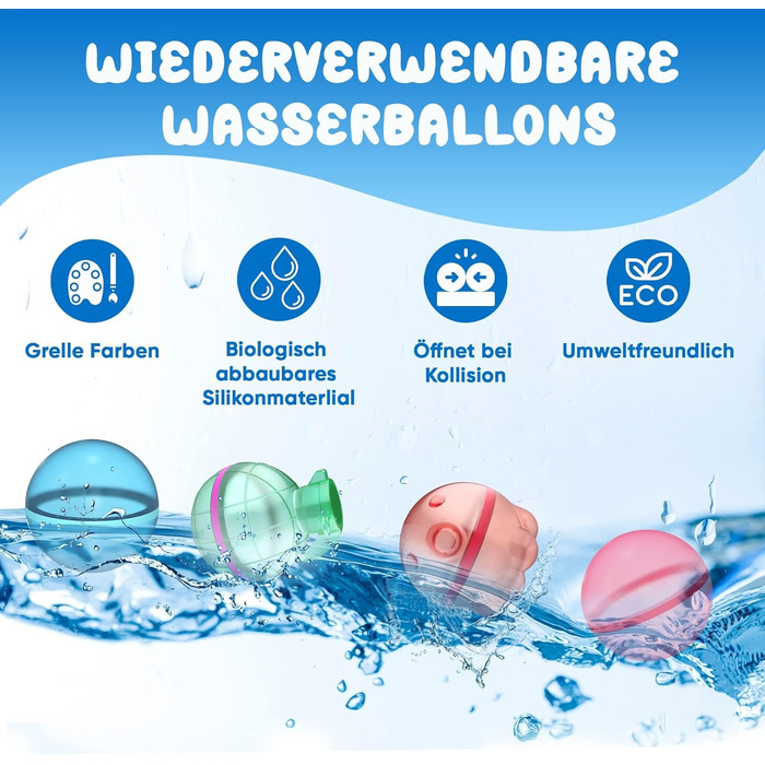 Водяні кульки, багаторазові, самозакривні, швидко наповнювані повітряні кульки з м'якого силікону, ідеально підходять для літніх розваг на свіжому повітрі для дітей та дорослих Набір з 12 шт.