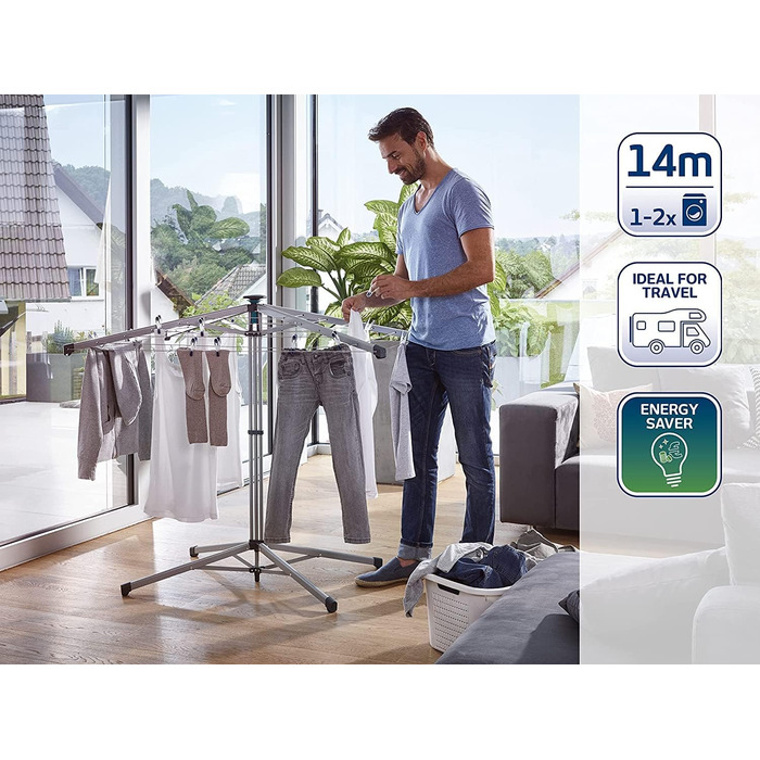 Сушарка Leifheit LinoPop-Up 140, що стоїть, ротаційна сушарка для білизни з чотирма плечима, компактна сушарка, що стоїть, автоном