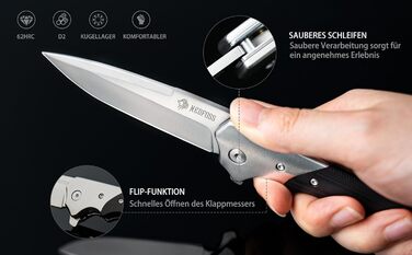 Складаний ніж NedFoss SWAN, ніж для виживання зі сталі d2 9,3 см з рукояткою G10, одноручний ніж, гострий кишеньковий ніж з кріпле