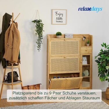 Бамбукова шафа для взуття Relaxdays, 127x95x19 см, натуральний колір Вузька взуттєва полиця, 5 відділень, 3 дверцята, на 9 пар