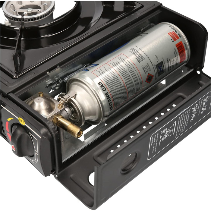 Газова плита ZMC з 1 конфоркою, включаючи адаптер для зрідженого газу та футляр для зберігання. Комплект кемпінгової плити з газовими картриджами 227 г та додатковою гриль-пластиною, для використання на вулиці та в приміщенні. Кемпінгова газова плита з п&