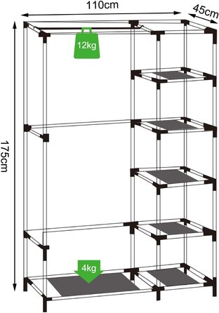Складана тканинна шафа dibea 175x110x45 см, чорна 175x110x45 см Чорний
