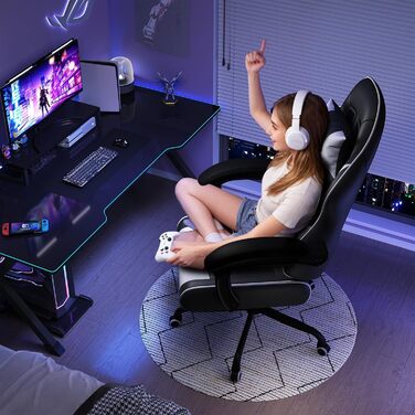 Ігрове крісло JUMMICO з функцією масажу, ергономічне офісне крісло 150 кг, ігрове крісло з надширокою подушкою сидіння 50 см, біле