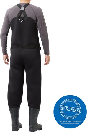Чоловічі неопренові вейдерси BASSDASH чорного кольору з очеретяним камуфляжем для риболовлі, полювання з гумовими чоботями, водонепроникними нагрудниками, чорними черевиками, розмір 8