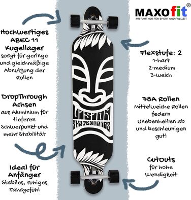 Лонгборд MAXOfit Mystic Deluxe 99 см клен + бамбук високоякісна дека ABEC-9 78A колеса різні дизайни для початківців та профі drop-through freeride cruiser повний компліт оригінал Німеччина 2025