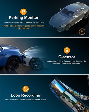 Автомобільна передня, 1080P FHD автомобільна камера, з 64G SD картою, 176 ширококутний відеореєстратор, ІЧ-камера нічного бачення,