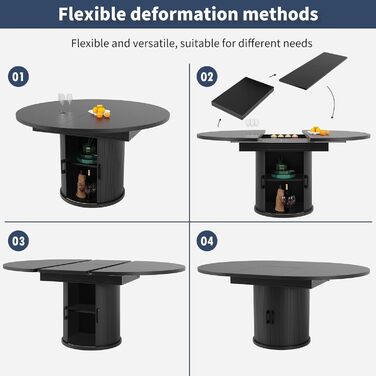 Розсувний обідній стіл, обідній стіл, кухонний стіл, розсувна стільниця, круглий обідній стіл, розкладний до овального, 118-158 см, вміщує до 6 осіб (чорний)