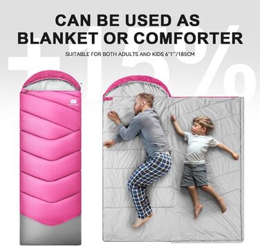 Спальний мішок для дорослих для холодної погоди, портативний, водонепроникний, легкий спальний мішок для високих людей (дівчат та хлопців) з компресійним чохлом для теплого кемпінгу, походів, використання на свіжому повітрі та в приміщенні, 1,8 кг, рожеви