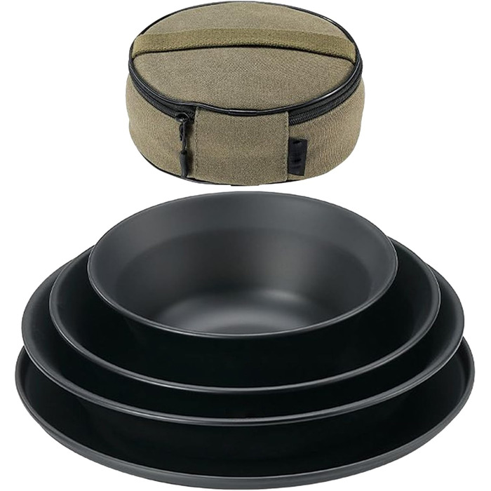 Кемпінговий посуд тарілки з нержавіючої сталі для походів Термостійкий обідній набір з багаторазовою полотняною сумкою для пікніків, походів та активного відпочинку