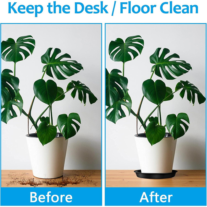 Набір із 5 пластикових блюдець для квіткових горщиків, для кімнатних та вуличних рослин - 36 см x 36 см, чорні