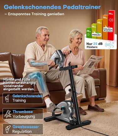 Оновлено Педальний тренажер, новий педальний тренажер 2026 року для дому з опором швидкістю, електричний велотренажер для людей похилого віку з великим РК-дисплеєм, тренажер для рук і ніг 2-в-1 Оновлено Подвійні двигуни - сірий