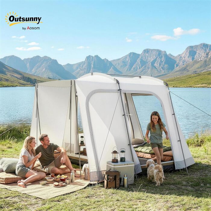Намет Outsunny для автомобіля 2-в-1 для 2-4 осіб, 320 x 280 x 205 см, водонепроникний тунельний намет з 4 дверима, вікнами, тамбуром, підлогою та сумкою для транспортування. Сімейний намет для кемпінгу, подорожей та позашляховиків.