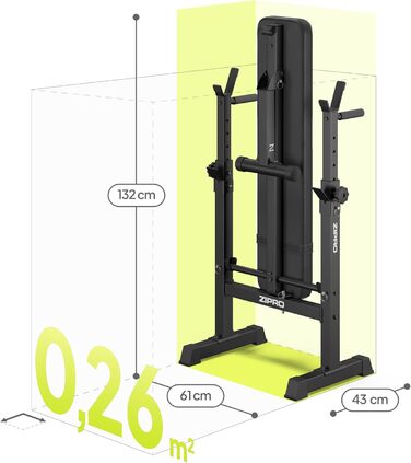 Лава для жиму штанги ZIPRO Core Складана лава з регульованими стійками для штанги та ручками для віджимань Фітнес-лава, вантажопідйомність 230 кг, регулювання висоти в 7 положеннях, силова станція без штанги