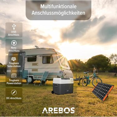 Компресорна холодильна камера Arebos на колесах 39 літрів електрична морозильна камера з APP та розумним управлінням мобільна морозильна камера з USB-з'єднанням до -20 C 12/24 В 230 В для автомобіля, вантажівки, кемпінгу, човна, будинку на колесах