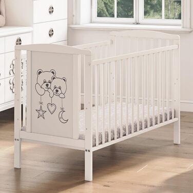 Звичне дерев&39яне дитяче ліжко 60120 см Модель Два ведмеді біле з бар&39єром для перетворення 3-позиційна регульована по висоті рейкова основа знімні бруски без матраца. Дитяче ліжко