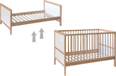 Дитяче ліжко Nelly 120x60 см Дитяче ліжко Натуральний/Білий Бук Регульована висота у 2 напрямках 3 знімні перекладини Сертифіковано EN 716