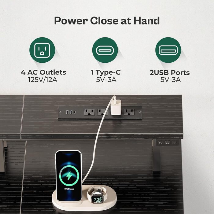 Комп&39ютерний стіл Huuger 119 см з розетками та світлодіодним підсвічуванням, ігровий стіл з 4 шухлядами, офісний стіл з підставкою для монітора, студійний стіл для дому та офісу, 119 см, чорний