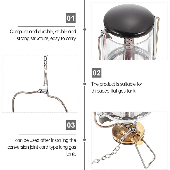 Газовий кемпінговий ліхтар Amosfun, портативний наметовий ліхтар, виготовлений з міцного матеріалу для аварійного освітлення на відкритому повітрі, сумісний з плоскими та довгими газовими балонами
