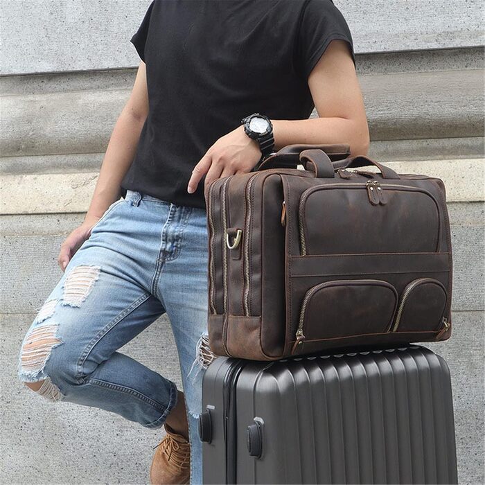 Ділова сумка портфель чоловіча сумка, офісна 17-дюймова сумка для ноутбука, натуральна шкіра великий діловий портфель подорожі ноу