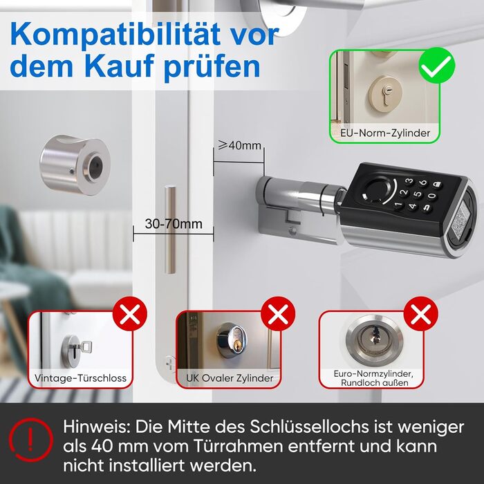 Дверний замок з паролем WELOCK ToucA51, електронний замок із кодом PIN-коду з відбитком пальця з програмою, паролем, RFID-карткою та WIFI (потрібен WIFIBOX), підходить для дверей 30-70 мм