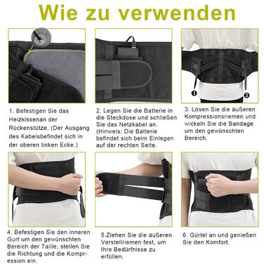 Пояс для підтримки спини HONGJING з підігрівом та 7 металевими опорами від болю в спині, акумуляторний підігрівальний пояс для спини для чоловіків та жінок, грижа міжхребцевого диска, ішіас, розмір L, чорний розмір L