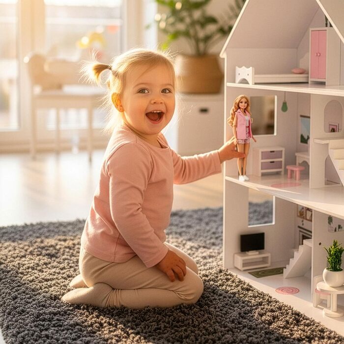 Дерев&39яний ляльковий будиночок Барбі, великий 118 см Kinderplay 3-поверховий ляльковий будиночок для дітей з меблями, світлодіодними лампами, наклейками та аксесуарами сучасний дерев&39яний ігровий будиночок, подарунок для дітей віком від 3 років, білий