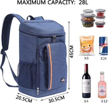 Рюкзак-холодильник 28 л, сумка-холодильник, сумка для пікніка, велика ізольована сумка-холодильник для чоловіків та жінок для пляжу/пікніка/кемпінгу/барбекю/барбекю/пішохідного туризму (синій)