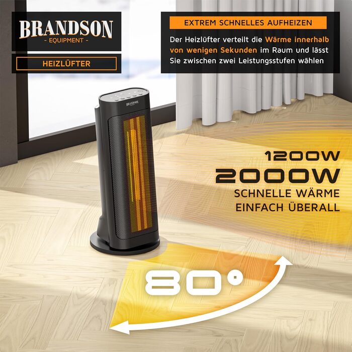 Енергозберігаючий, тихий електричний керамічний обігрівач - Електричний обігрівач з дистанційним керуванням - Коливання - Захист від перегріву - Термостат - Ванна кімната, спальня, вітальня B Чорний