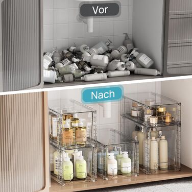 Набір із 3 шт. абелюваних прозорих висувних ящиків для зберігання з ручками, для кухні, ванної кімнати, шафи та під раковиною - Комплект із 3 предметів - Комбо (1 широкий 1 середній 1 маленький)