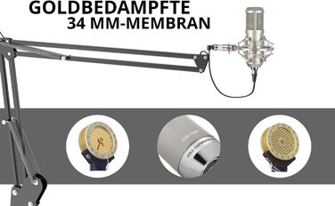 Студійний конденсаторний мікрофон Pronomic CM-100S з великою діафрагмою, XLR (з павуком, чохлом, вітрозахистом, перехідником), сріблястий
