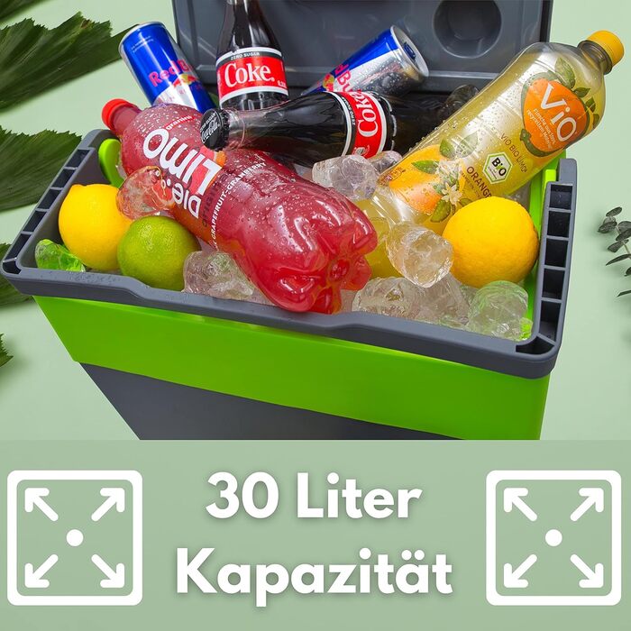 Літровий холодильник 2-в-1 Електричний холодильник Сумка-холодильник Ізольована сумка Термобокс Ящик для підігріву Автомобільний Кемпінговий Термохолодильник Gora Grey/Gilmo Green, 30-