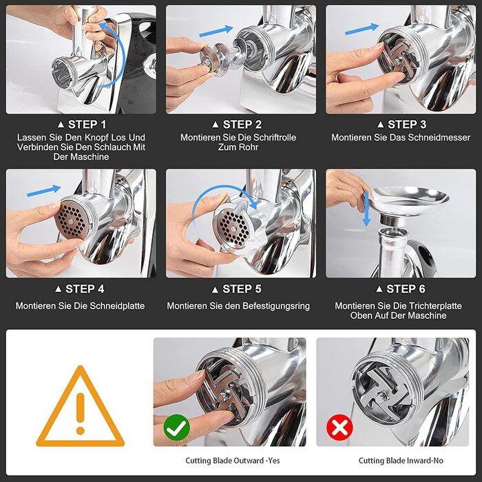 М'ясорубка для ковбас - 2800 Вт Електрична ковбасна машина з металевою шестернею Високоефективна м'ясорубка з нержавіючої сталі з