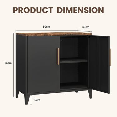 Металева шафа, шафа для зберігання речей, металевий комод, сервант, кухонна шафа, балконна шафа, бічна шафа, садова шафа, шафа для документів, шафа для передпокою, регульована полиця, 40Г x 80Ш x 76В см