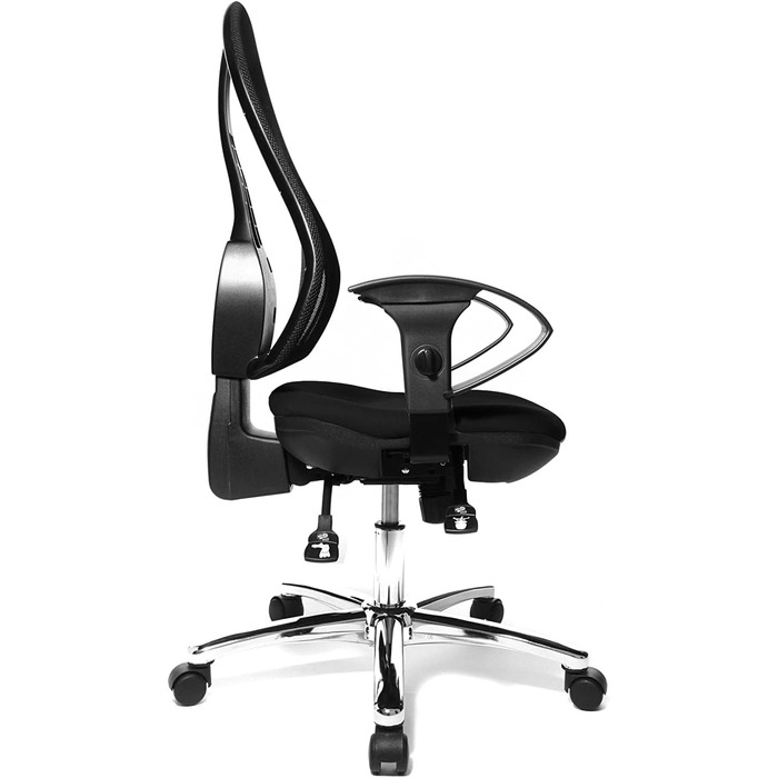 Офісний стілець Topstar Open Point SY Deluxe з регульованими по висоті підлокітниками, чорний, чорна сітчаста спинка