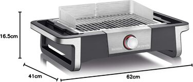 Електричний гриль для внутрішнього та зовнішнього використання, настільний гриль зі швидким запуском гриля до 500 C, балконний гриль з поверхнею SafeTouch, нержавіюча сталь/чорний, настільний гриль PG 8113 з поворотним керуванням Одинарний