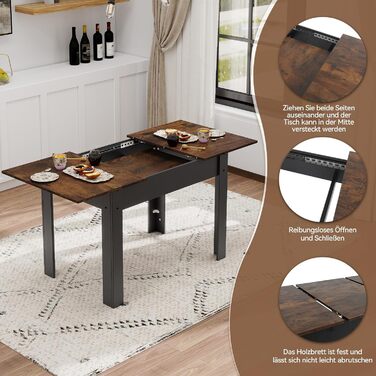 Розсувний обідній стіл ARTETHYS 105/150x70 см, кухонний обідній стіл в індустріальному стилі, прямокутна стільниця для 4-6 осіб, дерев&39яний стіл з металевими ніжками, стіл для їдальні, кухні, вітальні 105-150x70 см