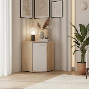 Комод FAUSKE - Місткий - Прямокутний - Дуб Сонома - Білий - Ширина 138 см, Висота 74 см, Глибина 34 см 138x74x34 см Дуб Сонома Білий