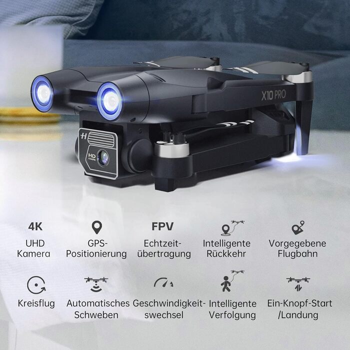 Дрон CHUBORY X10 PRO з камерою для дорослих 4K UHD, час польоту 90 хвилин, дальність керування 1000 метрів, автоматичне повернення