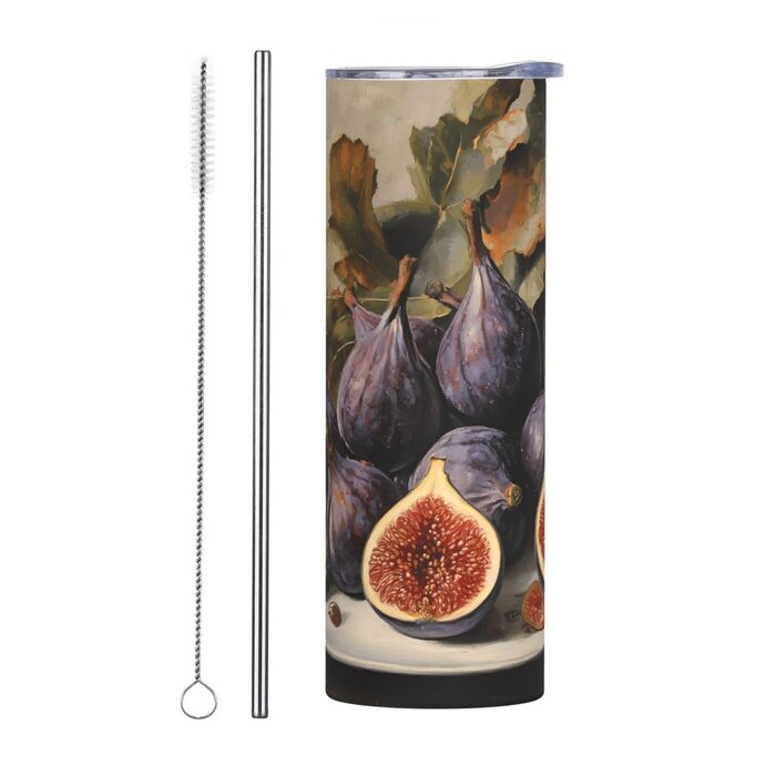 Кружка з прямою трубочкою, 590 мл, принт з інжиром, підходить для кемпінгу, офісу та дому.