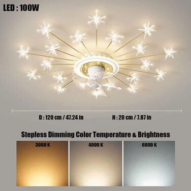 Вт світлодіодний стельовий світильник з можливістю регулювання, стельовий вентилятор зі світлодіодним підсвічуванням, регульована