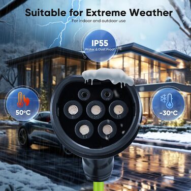 Зарядний кабель EVJUICION тип 2, режим 3 / 32А / 7,2 кВт / 1-фазний / 8 метрів, зарядний кабель для електромобілів типу 2, IP55, к